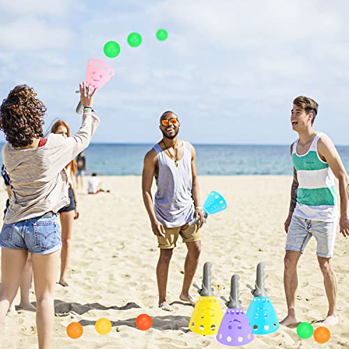 24Pcs Pop-Pass-Catch Ball Game with 8 Catch Launcher Baskets 16 Balls,Outdoor Indoor Game Activities,Lawn Games Beach Sport Toys for Party Favor,Kids 4 5 6 7 8 9 10+