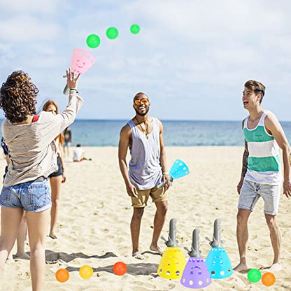 24Pcs Pop-Pass-Catch Ball Game with 8 Catch Launcher Baskets 16 Balls,Outdoor Indoor Game Activities,Lawn Games Beach Sport Toys for Party Favor,Kids 4 5 6 7 8 9 10+