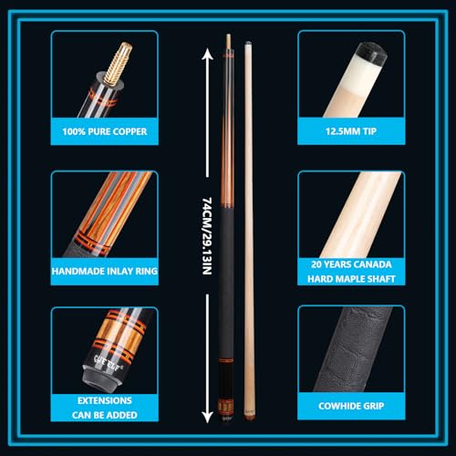 CUEELF Professional Pool Cue Stick – Handmade, Low Deflection | Solid Brass Joint Low Deflection Shaft 12.5mm Pro Tip & Inlay Ring Leather Non-Slip Wrap Precision Balanced - color: CJ-SH-06