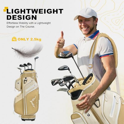 uniHimal Golf Cart Bag, 15 Way Organizer Divider Top with Handles and Rain Cover - color: Gold