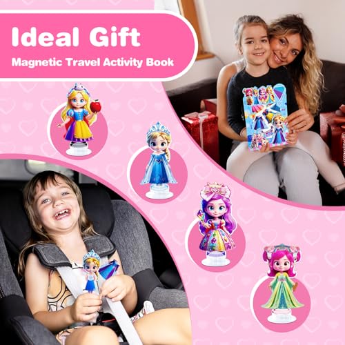 ZHOC Magnetic Dress Up Dolls for Girls, Princess Mermaid Magnet Dolls Dress Up Kits, Travel Game Car Road Trip Airplane Activity Toys Birthday for Toddler Girls Ages 3 4 5 6 7 8 - color: Pink1
