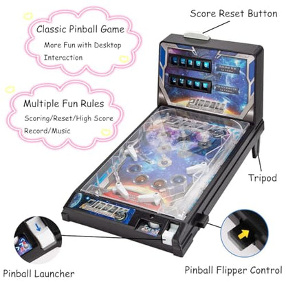 Tabletop Pinball Machine with Lights, Sounds and Scoreboard, Electronic Pinball Ball Shooting Game for Family Kids, Pinball Gifts
