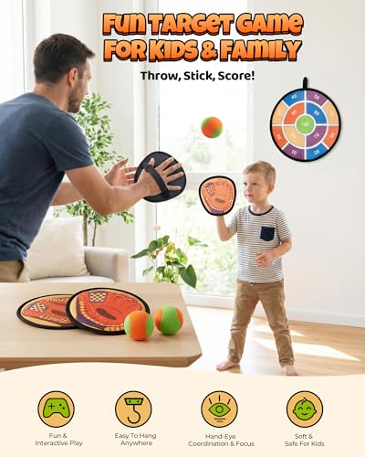 Toss and Catch Ball Game Set, 2 in 1 Kids Toddler Baseball Glove & Target Board, Sticky Catch Toy Outdoor Toys, Backyard Beach Yard Outside Games, Birthday Gift for Boys Girls Ages 3+ - color: Orange & Sand