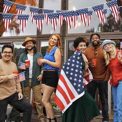 100FT 4th of July Decorations, 60Pcs Pennant Fourth of July Banner, 7.8 x 11.8 Inches Fourth of July American Flags for Outside 4th of July Accessories Independence Day Patriotic Party Parade Decor - style: 4th of July