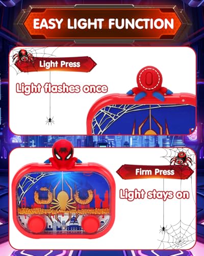 Handheld Water Game with Light – Water Ball Target Toy for Kids Ages 3+, Retro Fidget, Screen-Free Car Travel Game, Road Trip, Airplane, Portable Autism Gift - color: Spider