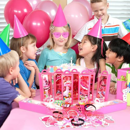 184Pcs Pink Girls Party Favors Pack - For 12Guests, Includ Goodie Box Heart Glasses Straws Bubble Wands Tattoo Sticker Bracelet Keychain, for Kids Girls Birthday Party Decoration Supplies - style: Pink Girls Party Favors