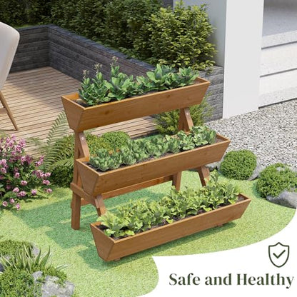 3-Tier Wooden Vertical Raised Garden Bed with Legs, Tiered Planter Box, Vertical Garden Planter,Wood Plant Stand Wood Flower Rack for Patio, Balcony, Freestanding. (Brown-Large) - color: Brown, size: Big