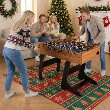 Goplus Folding Foosball Table, 48'' Full Competition Size Freestanding Soccer Game Table with 22 Players, 2 Balls, Space-Saving Foldable Arcade Table for Adults Family Game Night - color: Natural