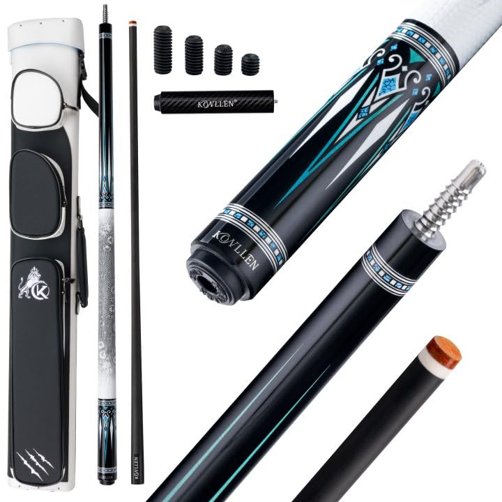 KONLLEN Carbon Fiber Pool Cue 2.0, 58-inch Low Deflection Billiard Stick for Adults with 12.5mm Tip and Pro Taper - color: 019 AK-15WF 2.0 set-white