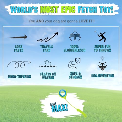 Gitit MAX! - Launcher + Ring, Ultra Durable Fetch Dog Toy, Slobberless & Hands-Free Loading Thrower for Active Dogs, Up to 200 Feet of Fun
