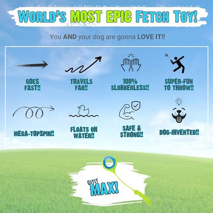 Gitit MAX! - Launcher + Ring, Ultra Durable Fetch Dog Toy, Slobberless & Hands-Free Loading Thrower for Active Dogs, Up to 200 Feet of Fun