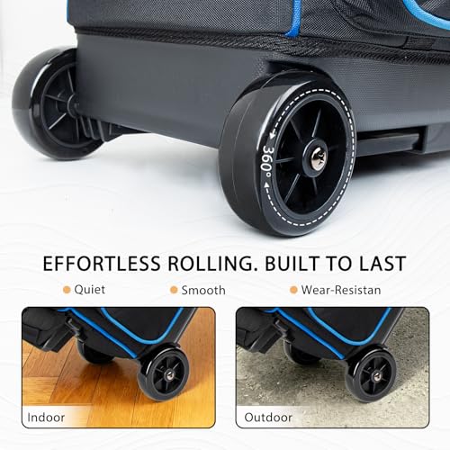 Goloni Double Roller 2 Ball Bowling Bag with Separate Shoe Compartment,2 Ball Bowling Bag with Wheels,Retractable Handle Extends to 40" - color: TR Blue