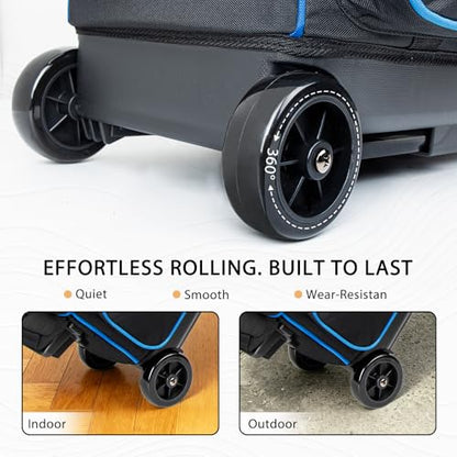 Goloni Double Roller 2 Ball Bowling Bag with Separate Shoe Compartment,2 Ball Bowling Bag with Wheels,Retractable Handle Extends to 40" - color: TR Blue