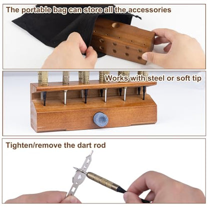 Extguds Wooden 2 In 1 Dart Holder,Can Hold 12 Steel or Soft Tip Darts Dispaly,Wall Mount or Tabletop Display,Including Holer+Hook+Wrench+Sharpener+Portable Bag,Perfect for Displaying Your Darts