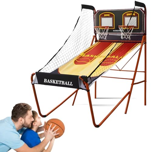 Folding Basketball Arcade Game,Double Basketball Shooting Machine,Electronic Scoring Shooting Machine,with 5 No. 3 Basketballs (B) - color: B