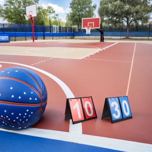 2-Digit Basketball Flip Scoreboard Set Blue and Red Flip Cards, Portable Tabletop Scorekeeper for Competition and Multi-Sport Use