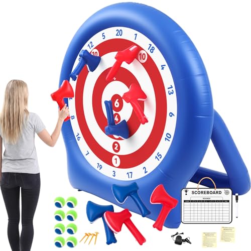 Seenelling Large 4th of July Outdoor Games, 6ft Giant Inflatable Axe Darts with 15+ Game, 22 Pcs Axe Throwing Game Set with Air Pump Giant Games for 250th Anniversary Patriotic Party,Family Fun