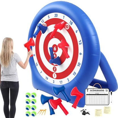 Seenelling Large 4th of July Outdoor Games, 6ft Giant Inflatable Axe Darts with 15+ Game, 22 Pcs Axe Throwing Game Set with Air Pump Giant Games for 250th Anniversary Patriotic Party,Family Fun
