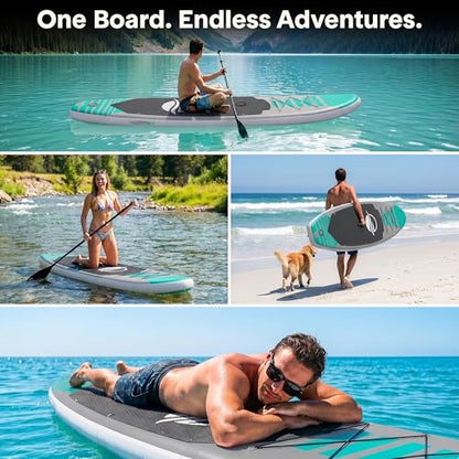 SereneLife 10’6” Inflatable Stand Up Paddle Board with Premium SUP Accessories - 32” Wide Stable Design with Non-Slip EVA Deck Pad, for Youth and Adults, 350 lbs. Capacity - color: Aqua Mint