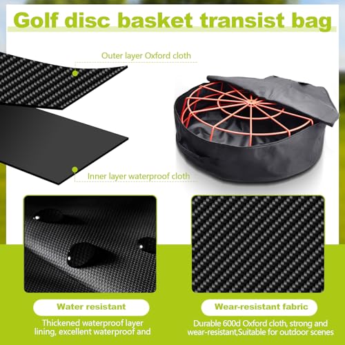Arrowbash Disc Golf Basket Carrying Bag 26.8''D x 8.4''H Portable Golf Basket Transit Bags Water Resistant Oxford for 12 Chain or 24 Chain Golf Targets Basket Storage, Black (Basket Not Included)