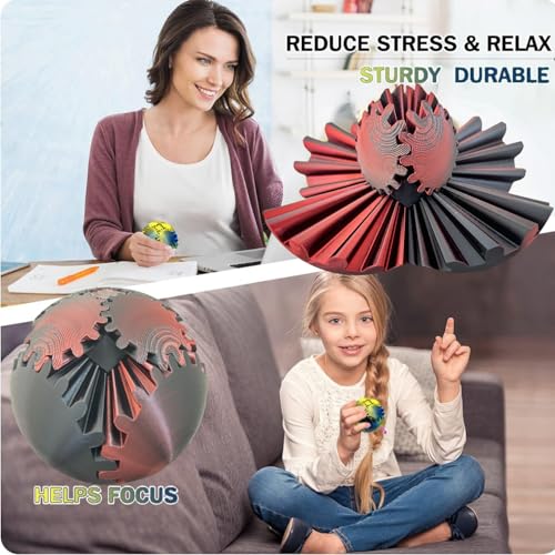 Gear Ball 3D Printed Spin Ball Cube Fidget Toys, Gear Sphere Fidget Toy, GearSphere Desk Toy Stress Fidget Balls, Fidgets Spinners for Adults & Kids Anxiety Relaxing (Laser Dark Red, 2.3 Inch) - color: Laser Dark Red, size: 2.3 Inch