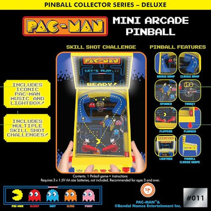 Pac-Man: Mini Arcade Pinball - Deluxe Collector Series, Lights & Sounds, Classic Tabletop Game, Skill Shot Challenges, Licensed Toy, Adults & Kids 3+