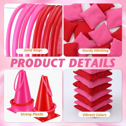 Sotiff 55 Pcs Valentine's Day Games for Kids Carnival Activity Galentine Games with Hopper Balls, Ring Toss, Bean Bags, Egg Spoon Relay Race for Classroom Indoor Outdoor Family Party Yard Supplies