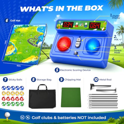 HopeRock Auto Scoring Golf Chipping Game Set, 60" Golf Practice Mat with Electronic Scoring Device, 2 Game Modes, 4-Level Adjustable Stand, Indoor Outdoor Backyard Golf Game for Adults Kids Golf Gifts