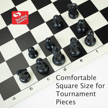 Sterling Games Extra Large 20" x 20" Roll Up Chess Mat and Pieces Set, Standard Tournament Chess Set with Black Vinyl Portable Travel Mat and Single Weight Chess Pieces - style: Black