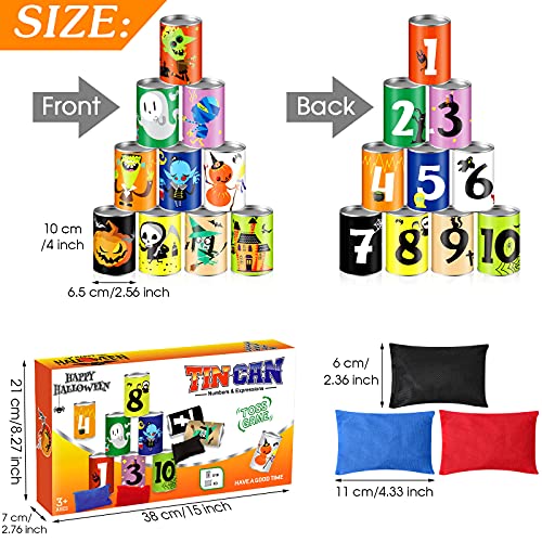 BBTO 14 Pcs Halloween Party Games for Kids Adults Halloween Carnival Bean Bag Toss Games Metal Cans with 3 Bean Bags in Gift Box Boo Basket Stuffers Gifts for Holiday Trick or Treat Party Supplies