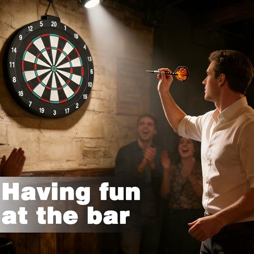 18 Inch Soft Tip Dart Board for Adults, Staple-Free Plastic Surface with 6 Aluminum Darts & 20 Extra Tips, Indoor/Outdoor Game Room Bar Dartboard Set