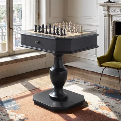 Chess Table, Reversible Chess Checker Game Table with 2 Drawers for Family Entertainment Room, 3-in-1 Square Game Tray for Chess Checker Backgammon, Black - size: 28''-Chess Table Black