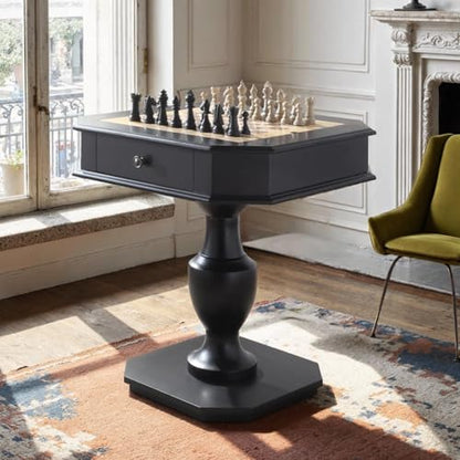 Chess Table, Reversible Chess Checker Game Table with 2 Drawers for Family Entertainment Room, 3-in-1 Square Game Tray for Chess Checker Backgammon, Black - size: 28''-Chess Table Black
