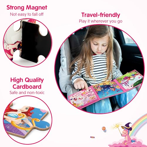 SYNARRY Unicorn Mermaid Princess Magnetic Puzzles for Toddlers 3-5 Girls, 20 Pieces Travel Puzzles for Kids Ages 4-6, Car Airplane Road Trip Activities Toys for 3 4 5 6 Year Old Girls Birthday Gifts - style: Princess Mermaid Unicorn