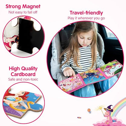 SYNARRY Unicorn Mermaid Princess Magnetic Puzzles for Toddlers 3-5 Girls, 20 Pieces Travel Puzzles for Kids Ages 4-6, Car Airplane Road Trip Activities Toys for 3 4 5 6 Year Old Girls Birthday Gifts - style: Princess Mermaid Unicorn