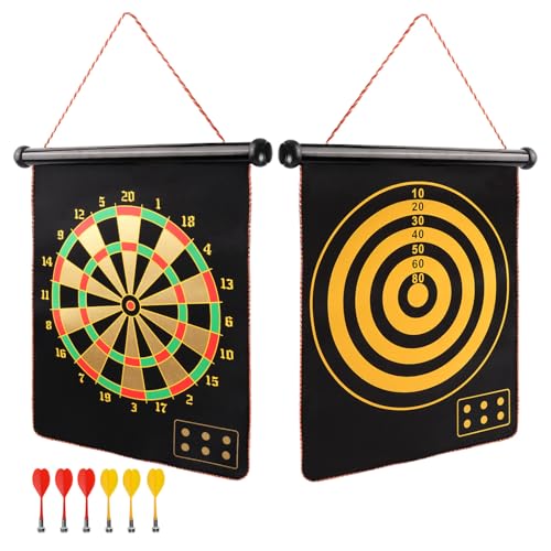 GSE Games & Sports Expert Double-Sided Magnetic Dart Board for Indoor/Outdoor. Magnetic Baseball/Dartboard Game Set with 6 Safe Darts