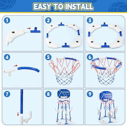 Pool Basketball Hoop for Kids Ages 4-8 & 8-12, 2-in-1 Floating Game Set with Backboard, Water-Fillable Base, 4 Balls, Pump & 12 Rings, Pool Games Backyard Swimming Pool Toys for Family Fun (Blue) - color: Green