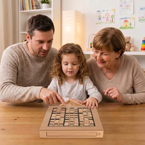 GOTHINK Wooden Sudoku Puzzle Set, Challenge Your Mind with 11.6 Inch Sudoku Board Game, Includes 90 Large Number & Thinking Tiles, 2 Drawers for Storage, for All Ages - style: Sudoku Puzzle Game