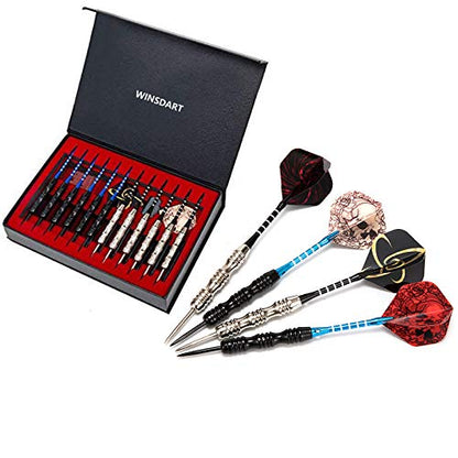 WINSDART Darts Metal Tip Set Professional Metal Darts for Dartboard Steel Tip Darts with Nonslip Iron Barrel Aluminum Dart Shafts,Extra Flights,Dart Sharpener,Gift Box - style: Skull Laser Darts Set