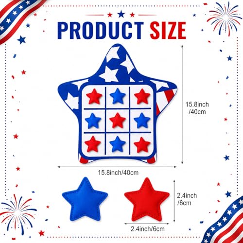 Reallnaive 2 Set 4th of July Tic Tac Toe Game Include 2 Pcs USA Star Shaped Mats 20 Star Bean Bags Toss Patriotic Party Activities for Adults Family Indoor Outdoor Memorial Day Party Game - style: 4th of July