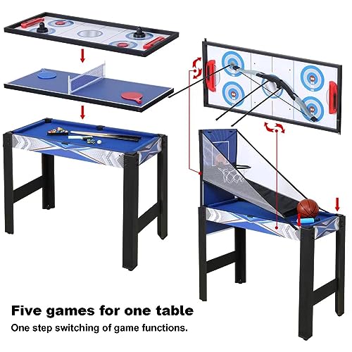 5-in-1 Multi Game Combination Table Set Table Tennis Table, Pool Table, Archery, Slide Hockey, Basketball Shooting for Family Parent-Child Interactive Game Table for Kids