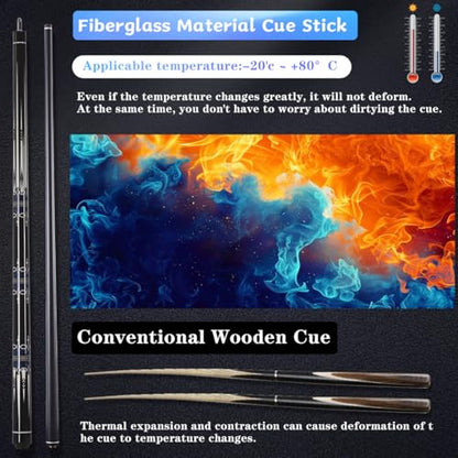 Glass Fiber Pool Cue, 2-Pieces Pool Cue Stick - 58" Professional Billiard Pool Cues Sticks, 19-20 oz Professional Pool Stick Set (with Cue Case & Glove) - color: Cue Set A