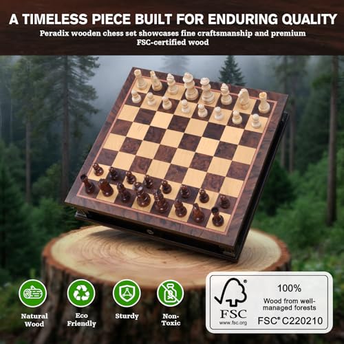 Peradix Magnetic Chess Set with 2 Built-in Storage Drawers, 15'' Wooden Strategy Board Games, 2 Extra Queens, Luxury Magnet Chess Game for Adults, Kids and Family Game Night, Gift Package - size: 15 Inches