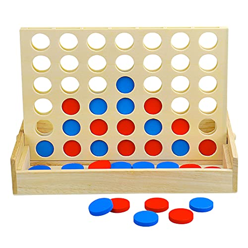 4 in a Row Wooden Connect Board Game, Foldable Line up 4 Game, Classic Strategy Family Fun Toy, Wood Connect Game for Kids and Adults (Travel Size)