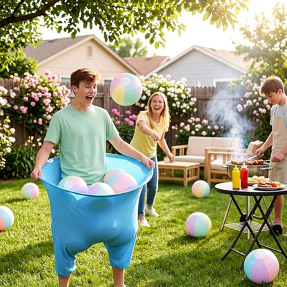 MiniInflat 12 Pcs Granny Pants Yard Game, Big Pants Ball Catch Outdoor Games with Inflatable Beach Balls and Pump for Family Reunion & Adult Groups Yard Summer Swimming Pool Water Games (Macaron) - color: Macaron