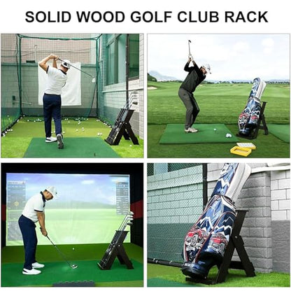 Solid Wood Golf Club Storage Rack - Holds 7 Clubs, Wooden Golf Putter Display Stand Indoor & Outdoor Golf Club Organizer Display Rack 15.7x22.4x26 inch