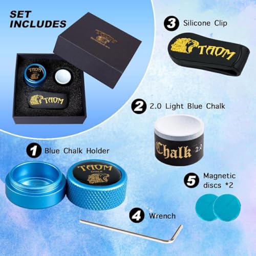 TAOM Upgrade Pool Chalk Holder Round Shaped Practical Tool Billiards Accessories Magnetic Mini Chalk Tip Case Container Round Box Billiards,Cue Tip Tool Scuffer Shaper - color: 1-Gift Set-Blue with 2.0 Blue