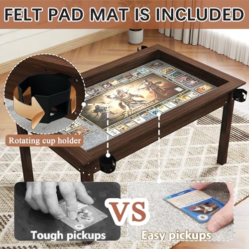 63" x 40" Solid Wood Board Game Table for 4–6 Players with Removable Table Top, Gaming and Dining Table for Card Games, DND, Poker, Puzzles, Non-Slip Play Mat, Rotating Cup Holders, Rustic Brown