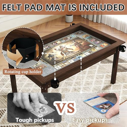 63" x 40" Solid Wood Board Game Table for 4–6 Players with Removable Table Top, Gaming and Dining Table for Card Games, DND, Poker, Puzzles, Non-Slip Play Mat, Rotating Cup Holders, Rustic Brown