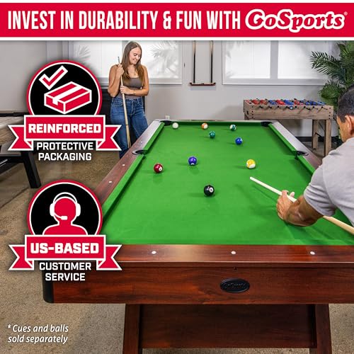 GoSports 7 and 8 ft Pool Tables with Wood Finish - Gray, Black, or Green Felt - Billiards Game Room Table for Adults & Family - Accessories Not Included - style: 8 ft Green